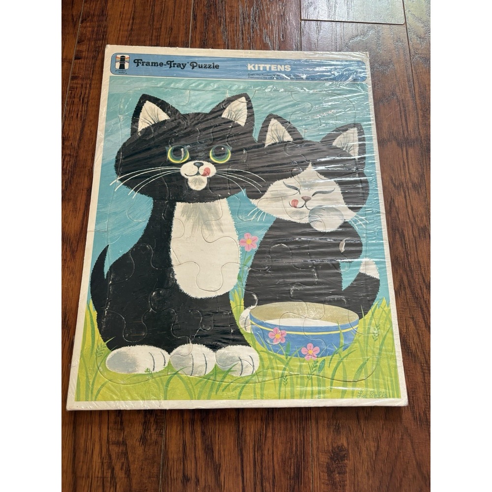 Vintage‎ Kittens Frame Tray Puzzle 1971 Cardboard Rainbow Works